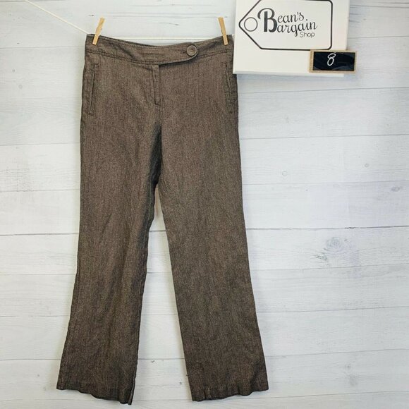 J Jill Womens Dress Slack Pants Linen Blend Brown Herringbone Wide Leg Size 8 - Picture 4 of 13